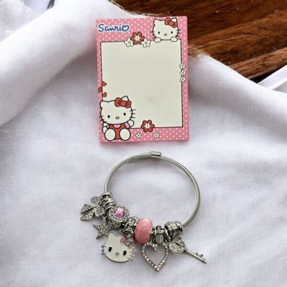 Hello Kitty Beaded Charm Bracelet Rhinestone Silver Heart Bow Cat Star Jewelry - Picture 5 of 12